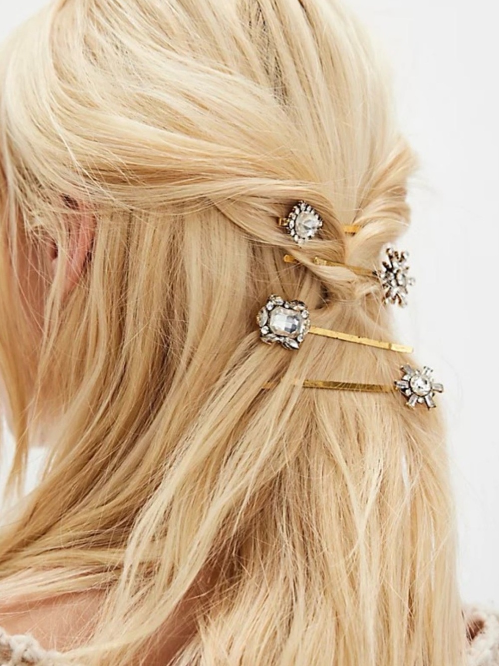 Free People Gold Rhinestone Floral Hair Pin Set